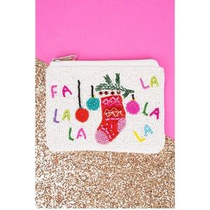Viola Stocking Fa La La La La La White Seed Bead Coin Purse